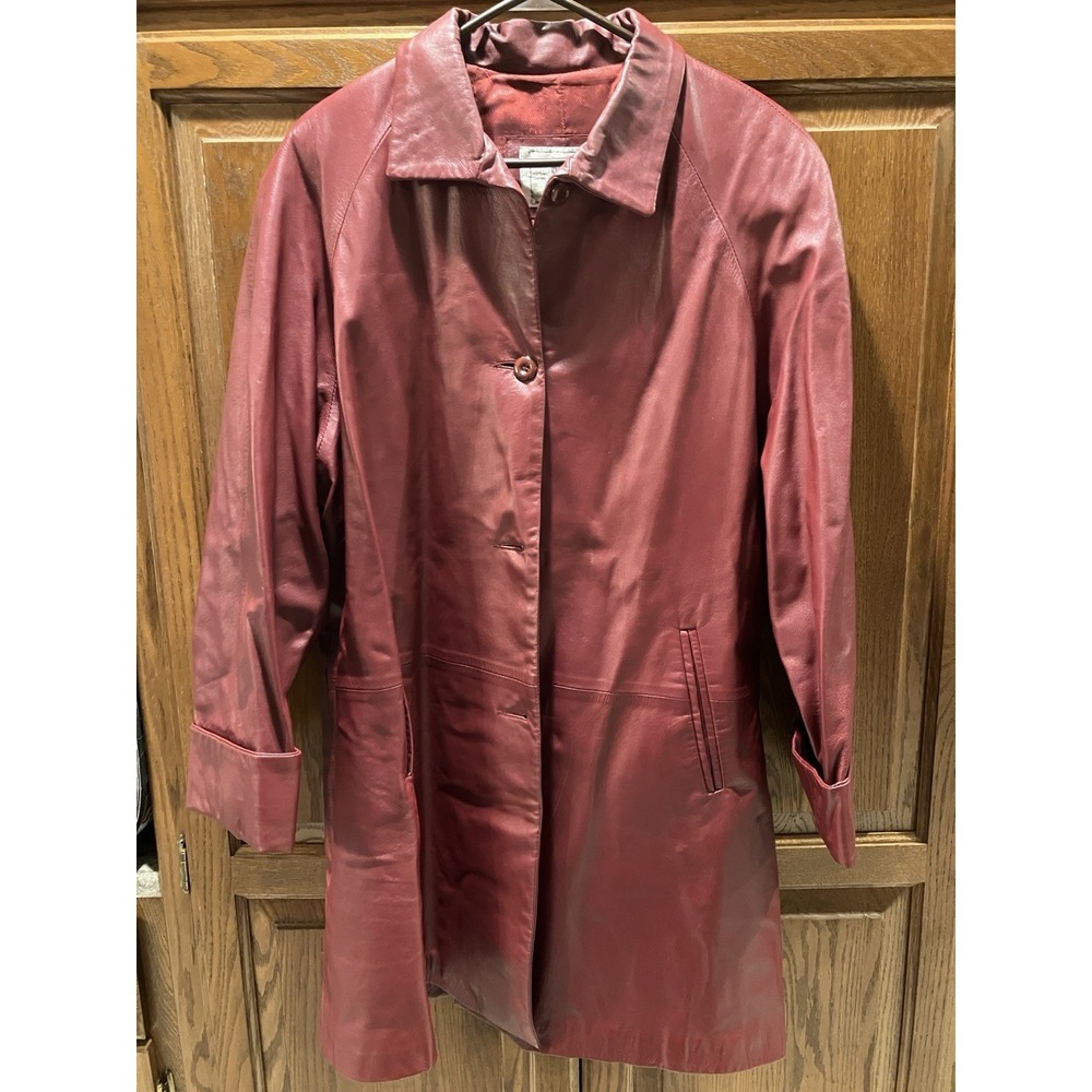 Hide Side Outfitters Burgundy Red Leather Car Coat Jacket Womens Large Wisconsin